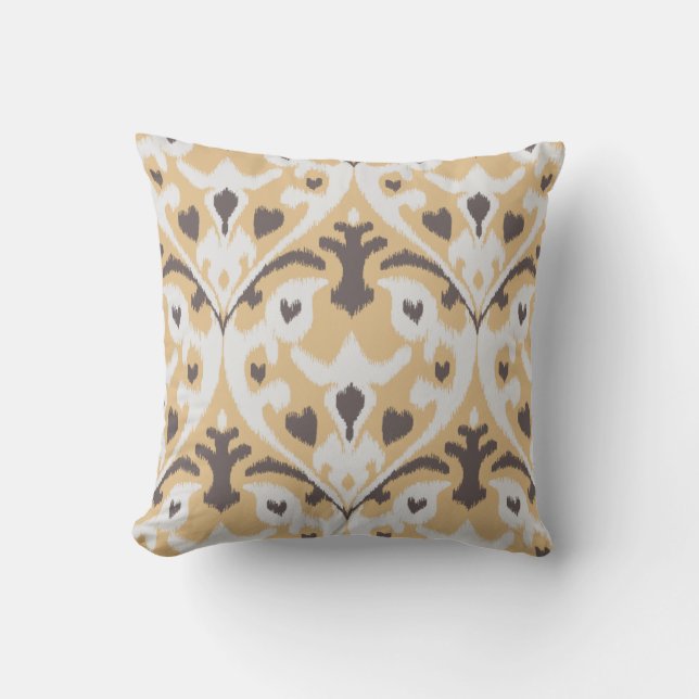Modern buff beige brown ikat tribal pattern throw pillow (Front)