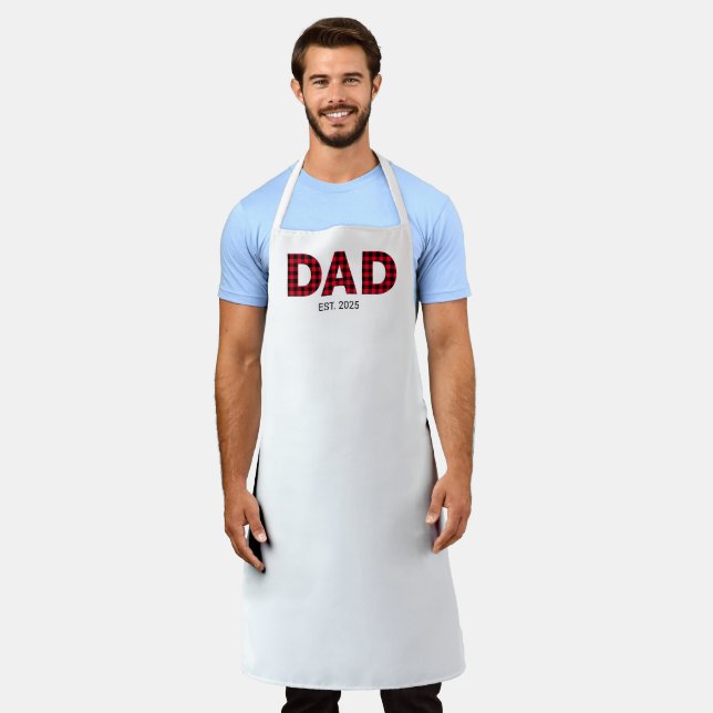 Modern Buffalo Plaid Dad Established Date Apron (Worn)