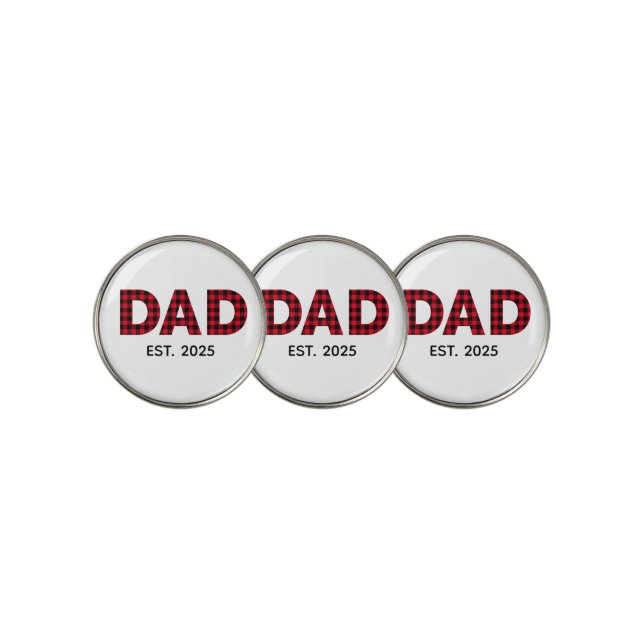 Modern Buffalo Plaid Dad Established Date Golf Ball Marker (3 Up)