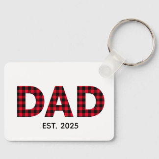 Modern Buffalo Plaid Dad Established Date Photo Keychain