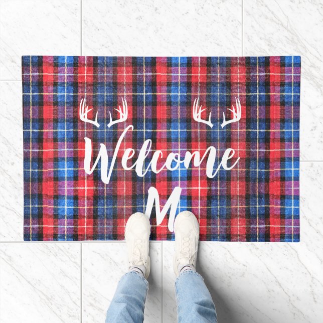 Modern Buffalo Plaid (Deer Antlers) Elegant Tartan Doormat (Indoor)
