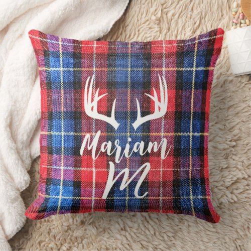 Modern Buffalo Plaid (Deer Antlers) Elegant Tartan Throw Pillow