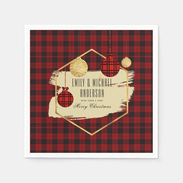 Modern Buffalo Plaid Gold ANY EVENT Xmas Party Napkins (Front)