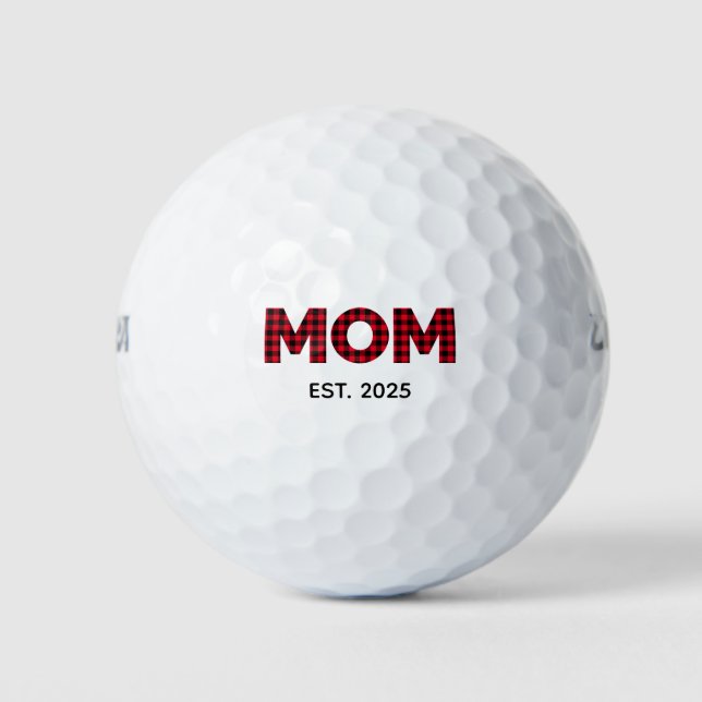 Modern Buffalo Plaid Mom Established Date Golf Balls (Front)
