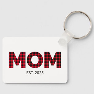Modern Buffalo Plaid Mom Established Date Photo Keychain