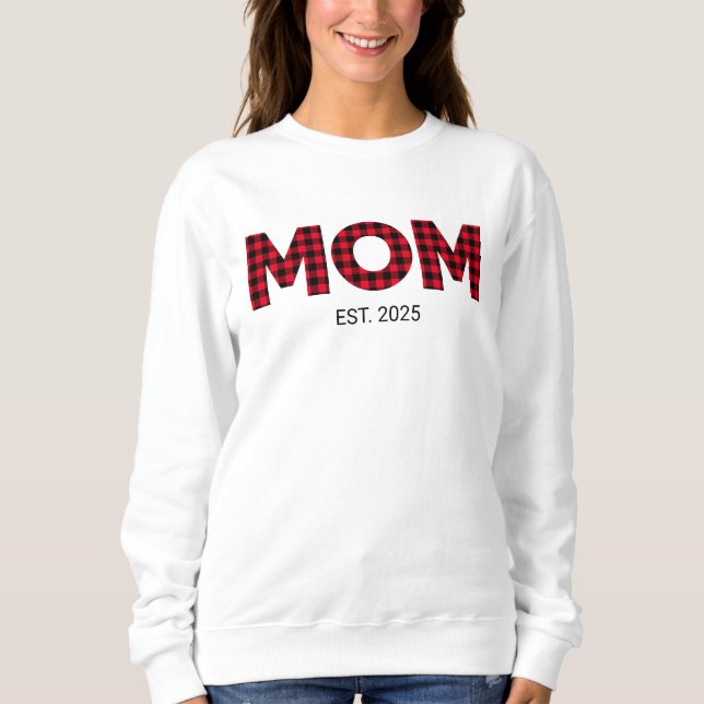 Modern Buffalo Plaid Mom Established Date Sweatshirt (Front)