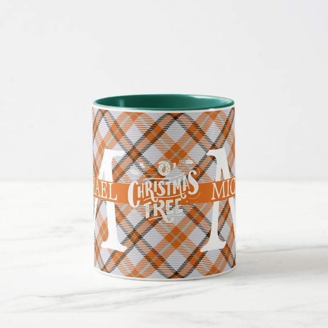 Modern Buffalo Plaid Monogram Christmas holiday  Mug (Center)
