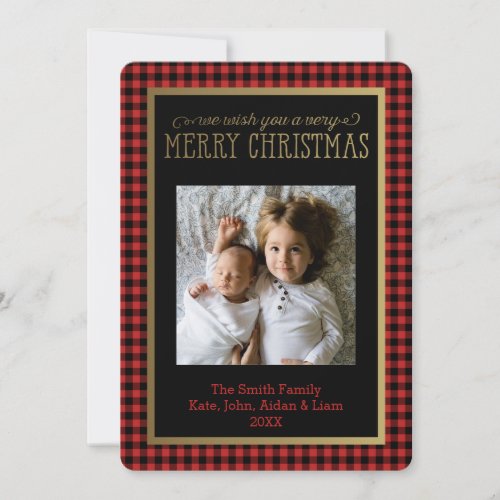 Modern Buffalo Plaid Photo Christmas Card