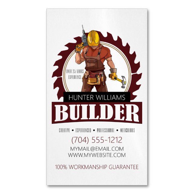 Modern Builder Contractor Construction Handyman Business Card Magnet (Front Vertical)