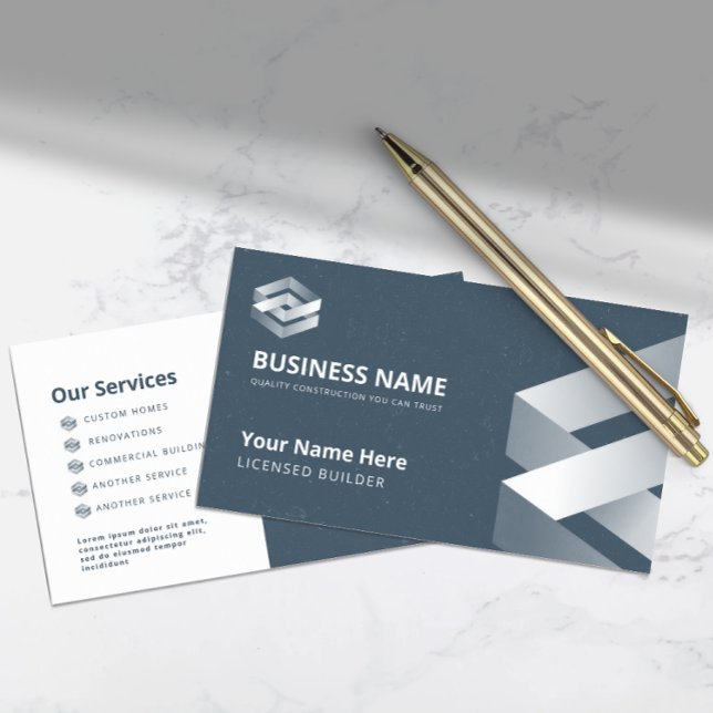 Modern Builder Navy Gray Business Card (Creator Uploaded)
