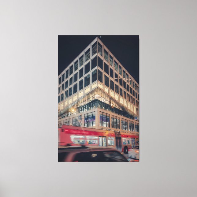 Modern Building at Night with Traffic Canvas Print (Front)