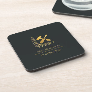 Modern Building Construction Golden & Black Beverage Coaster