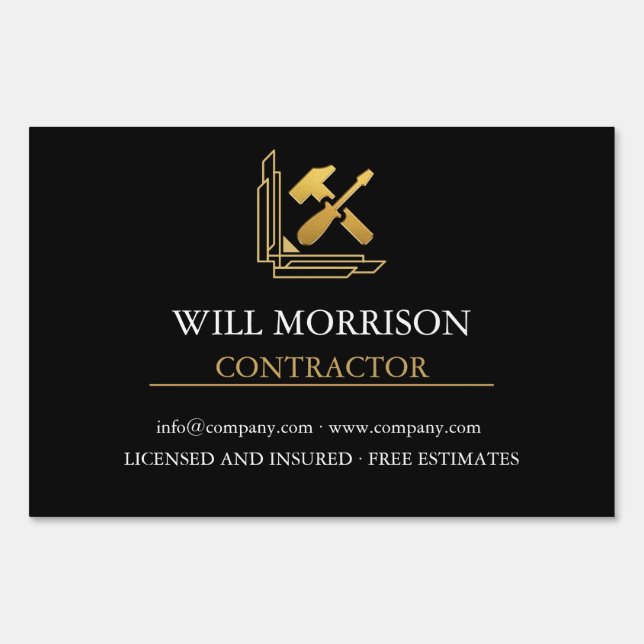 Modern Building Construction Golden & Black Sign (Back)