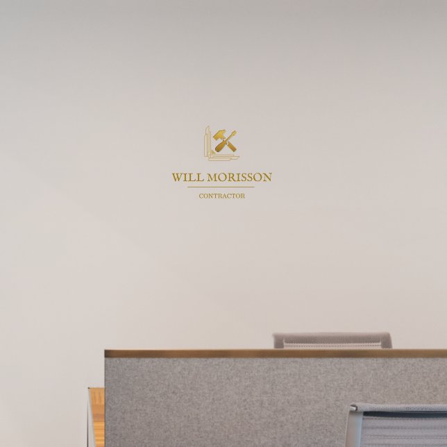 Modern Building Construction Golden & Black Wall Decal (Office)