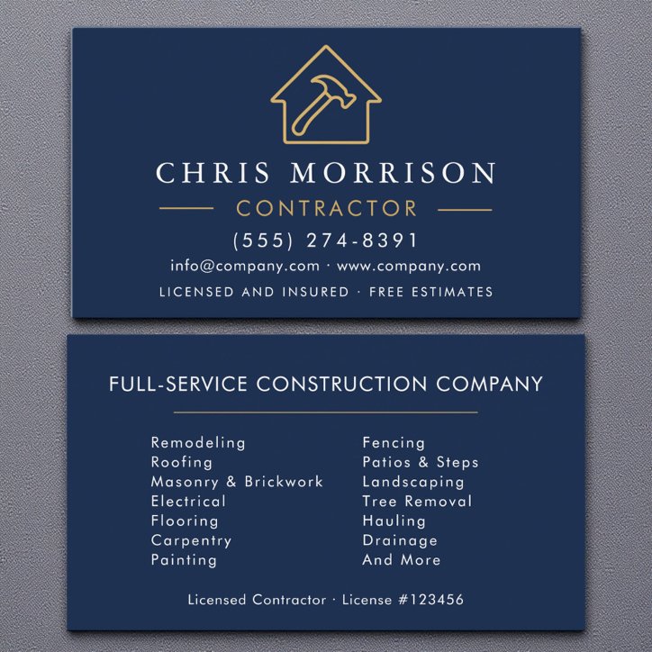 Modern Building Construction Navy Blue Gold Business Card