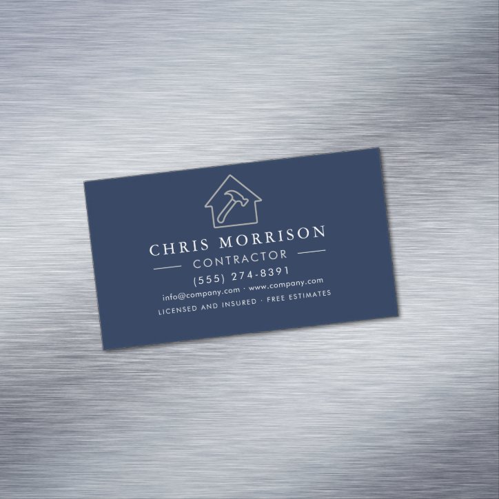 Modern Building Construction Navy Blue Silver Business Card Magnet