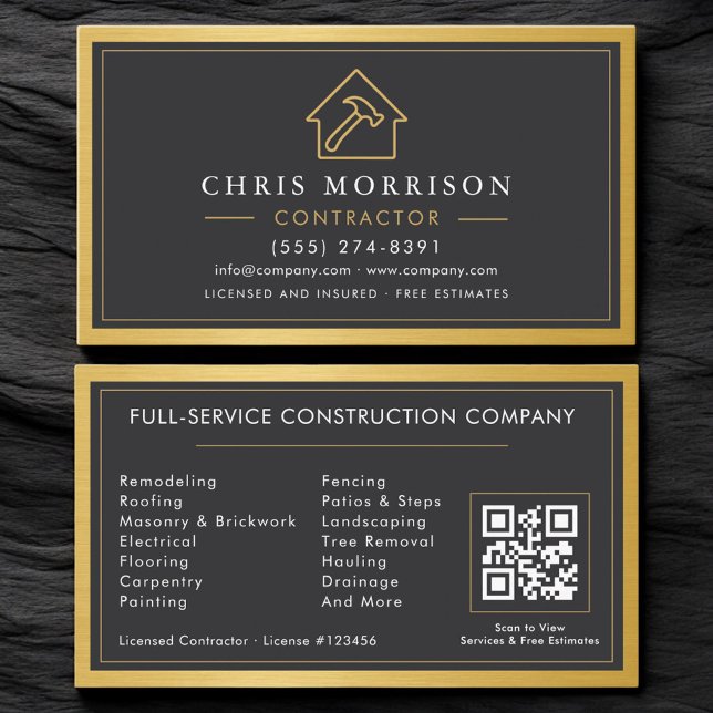 Modern Building Contractor Metal QR Code Business Card (Creator Uploaded)