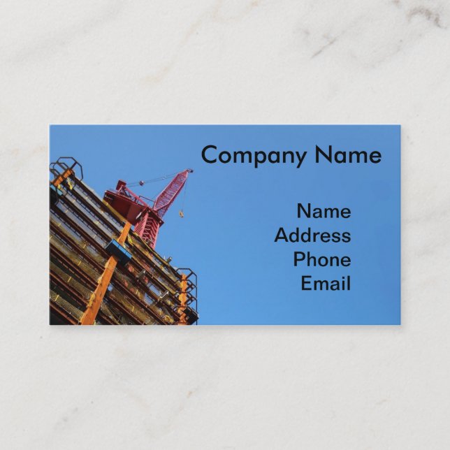 Modern Building Highrise Design with Crane Business Card (Front)