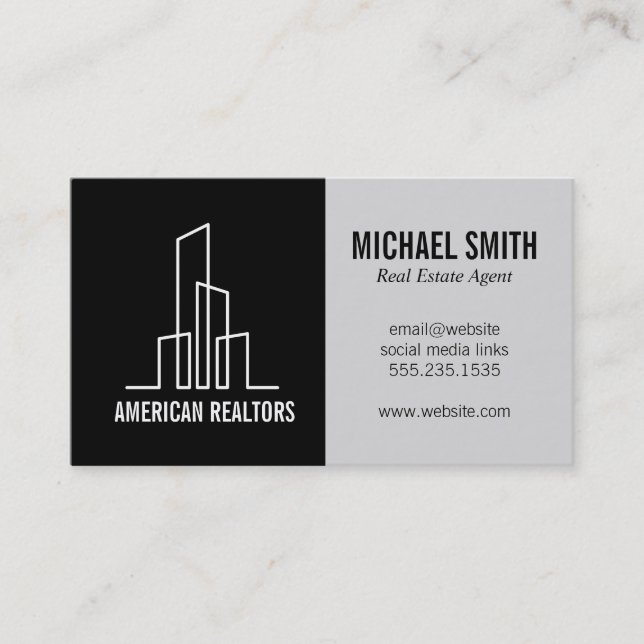 Modern Building Icon | Real Estate Agent Business Card (Front)