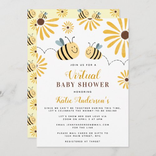 Modern Bumblebee and Sunflower Virtual Baby Shower Invitation