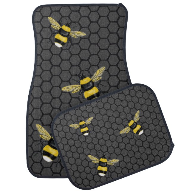 Modern Bumblebee Flying Over Beehive Pattern Car Floor Mat (Set)