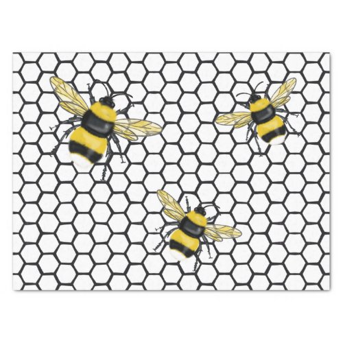 Modern Bumblebee Flying Over Beehive Pattern Tissue Paper
