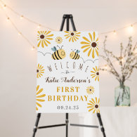 Modern Bumblebee Sunflowers First Birthday Foam Board
