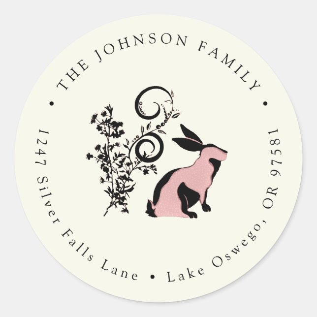 Modern Bunny Easter Return Address Classic Round Sticker (Front)