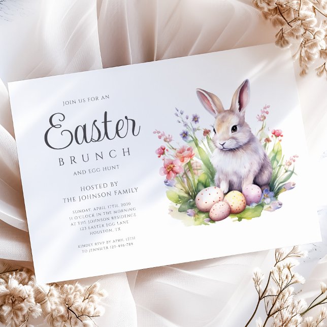 Modern Bunny Egg Hunt And Easter Brunch  Invitation (Modern Bunny Egg Hunt And Easter Brunch Invitation)