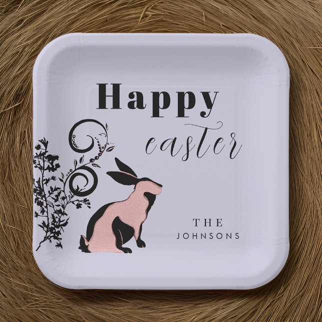 Modern Bunny Happy Easter Personalized Paper Plates (Creator Uploaded)