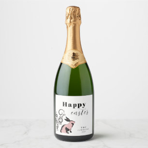 Modern Bunny Happy Easter Personalized Sparkling Wine Label