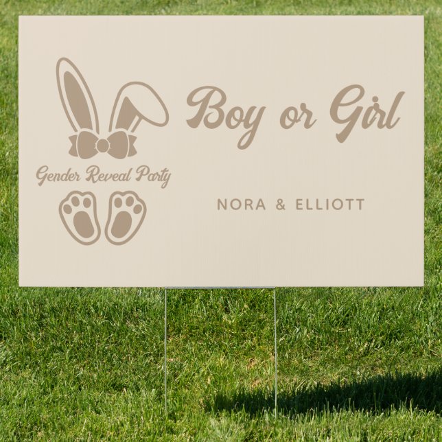 Modern Bunny Light Beige Gender Reveal Sign (Insitu)