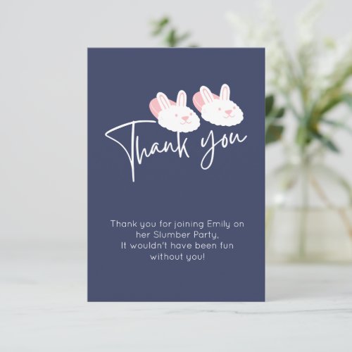 Modern Bunny Slippers Slumber party Thank You Card