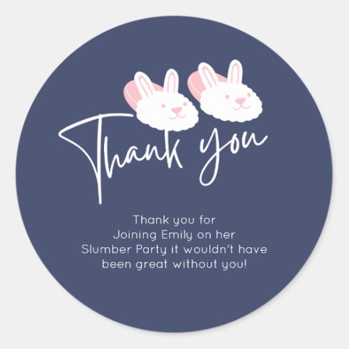 Modern Bunny Slippers Slumber party Thank You  Classic Round Sticker
