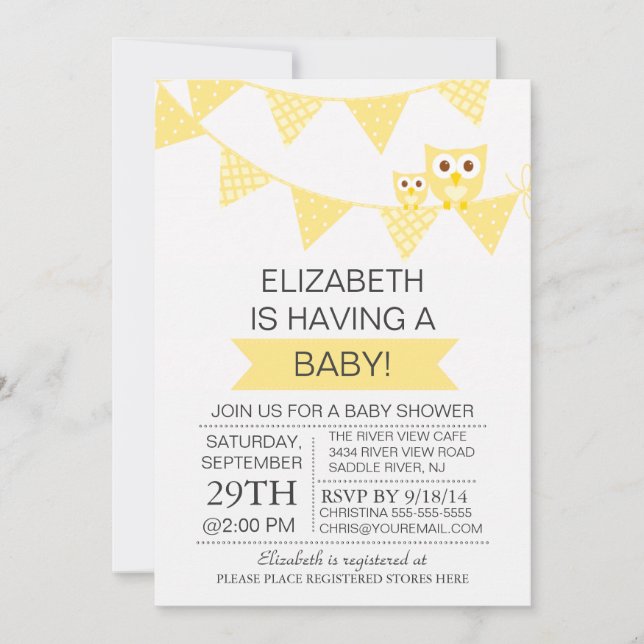 Modern Bunting Owl Gender Neutral Baby Shower Invitation (Front)