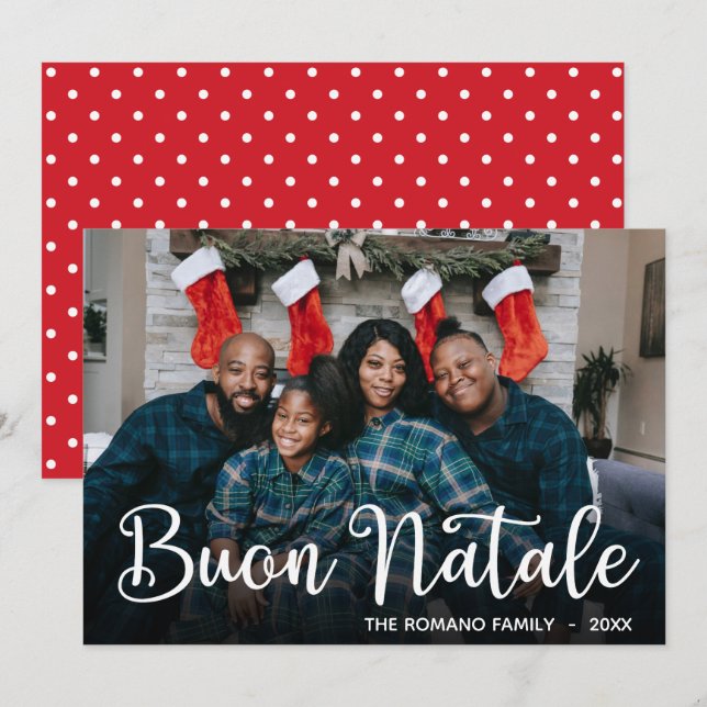 Modern Buon Natale Photo Holiday Card (Front/Back)