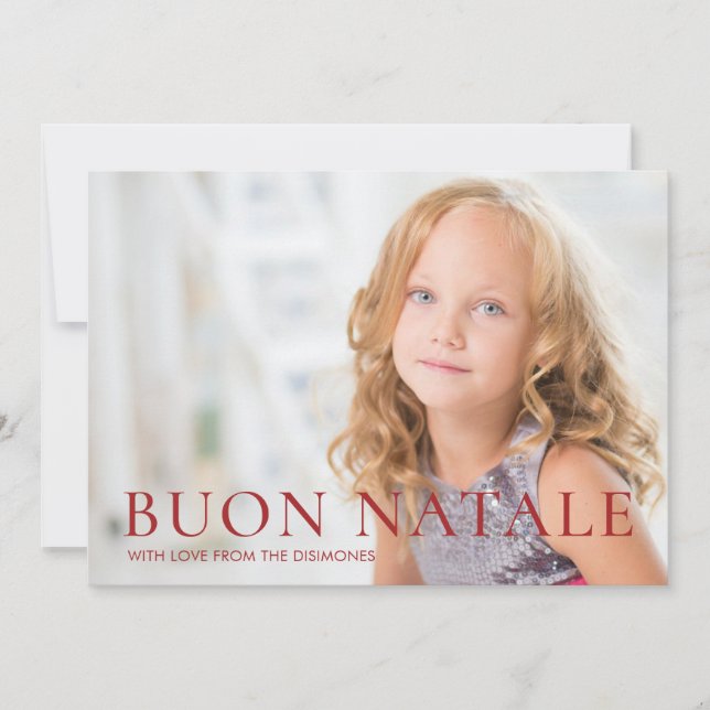 Modern Buon Natale Red Photo  Holiday Card (Front)
