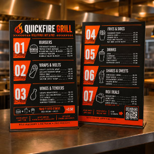 Modern Burger Restaurant or Fast Food Grill Menu