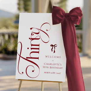 Modern Burgundy 30th Birthday Welcome Sign