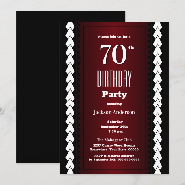 Modern Burgundy 70th Birthday Party Invitation (Front/Back)