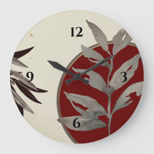 Modern Burgundy Abstract Watercolor Leaf Large Clock