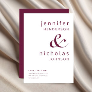 Modern Burgundy Ampersand Typography Wedding Save The Date