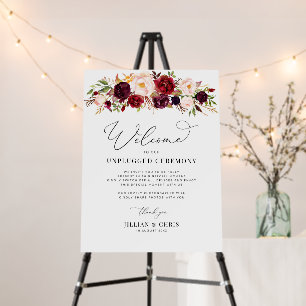 Modern Burgundy And Blush Floral Ceremony Sign