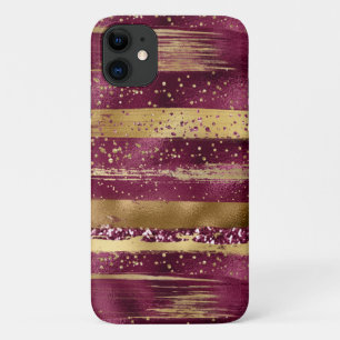 Modern burgundy and gold brush strokes iPhone 11 case