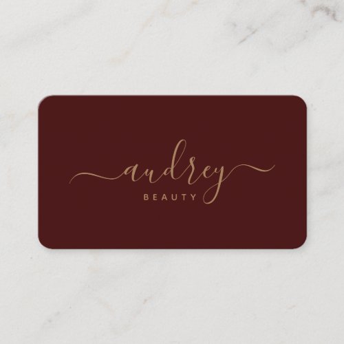 modern burgundy and gold Signature Typography Business Card