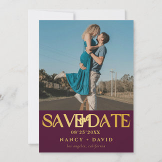 Modern Burgundy And Gold Wedding Photo Save The Date