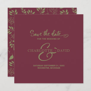 Modern Burgundy and Green Wedding Save The Date