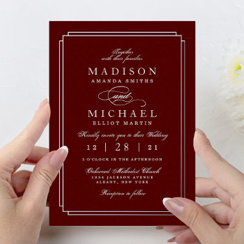 Modern Burgundy And Silver Foil Wedding Invitation Foil Invitation by girlygirlgraphics at Zazzle