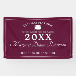 Modern Burgundy and White Graduation Banner