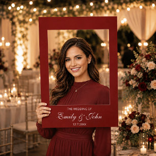 Modern Burgundy and White Wedding Photo Selfie Frame